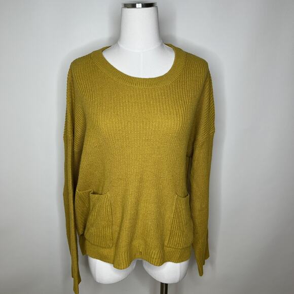 Madewell Patch Pocket Pullover Boxy Sweater Sz XL Mustard Crew Neck Rib Hi-Low - Picture 1 of 8